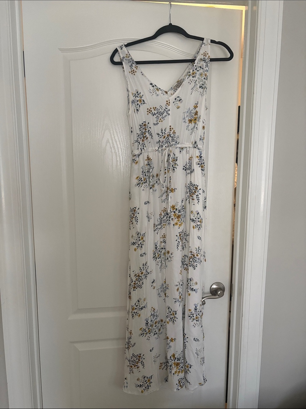 Lucky Brand White Maxi Dress with Blue and Yellow Floral Print